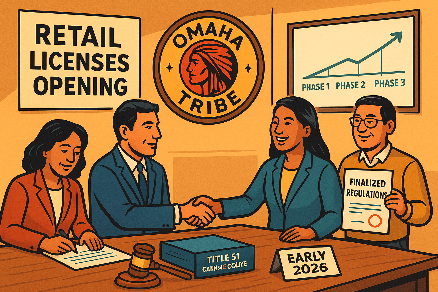 Omaha Tribe Cannabis Commission members signing retail regulations - Nebraska cannabis retail December 2025