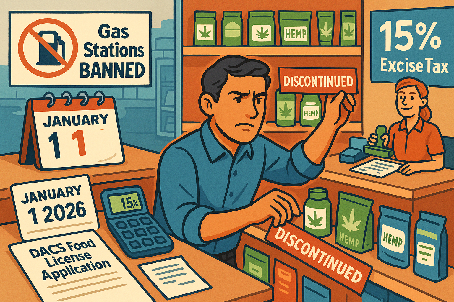 Florida dispensary owner reviewing new hemp compliance requirements - December 2025 cannabis retail changes