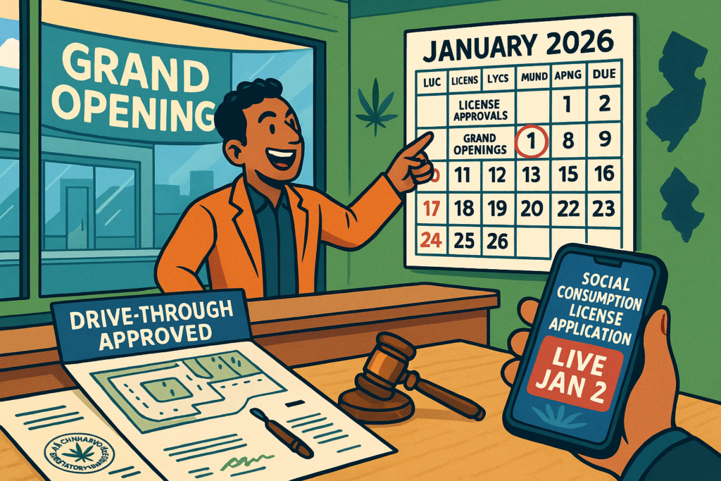 Hamilton Township cannabis retail dispensary with drive-through lane - New Jersey marijuana market expansion January 2026