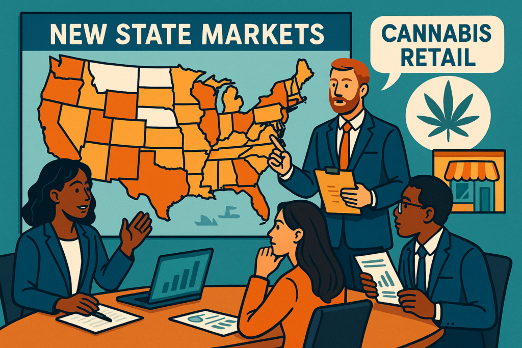 Map showing January 2026 cannabis state updates across Minnesota New Jersey and Rhode Island regions