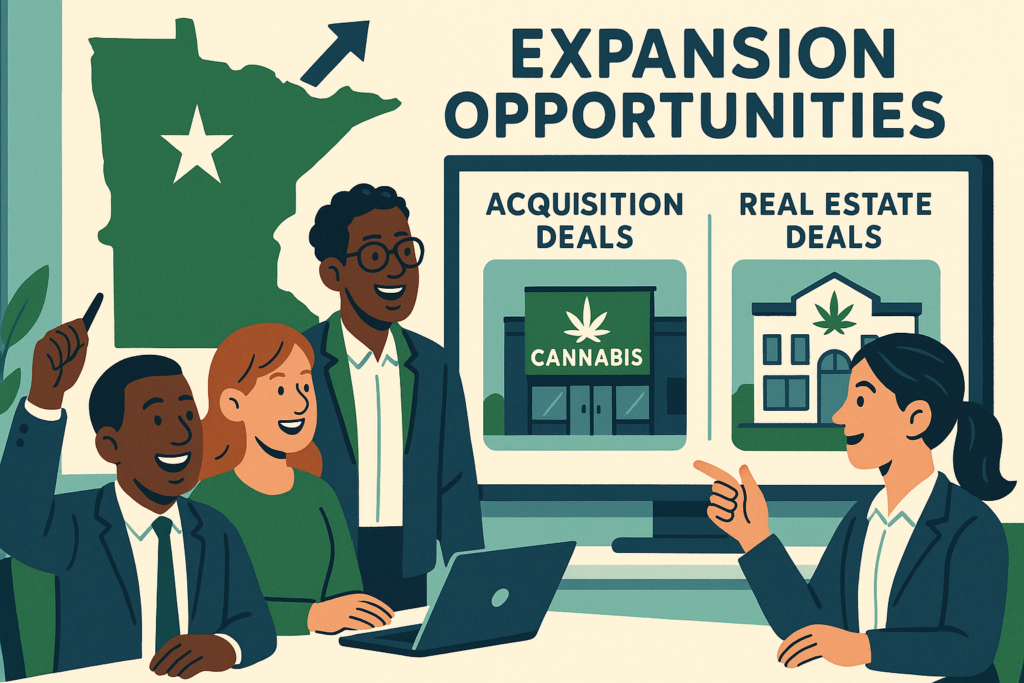 Minnesota cannabis retail storefront with ribbon-cutting ceremony and municipal officials - February 2026 market expansion