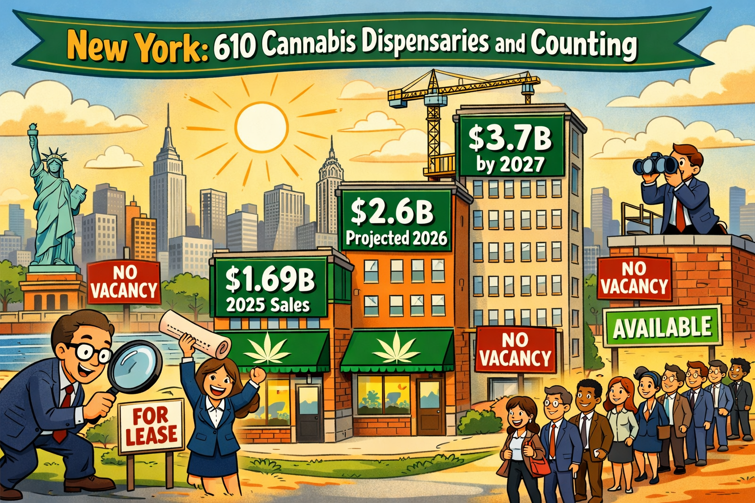New York cannabis retail dispensary storefront with state license decal - March 2026 market update