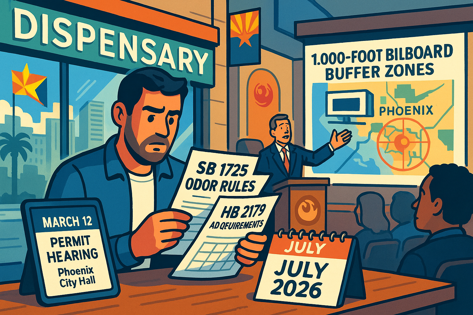 Arizona state capitol building with cannabis retail legislation pending - March 2026 regulatory updates