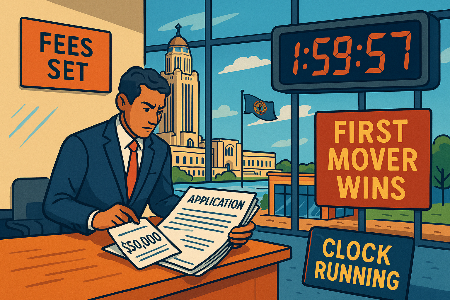 Nebraska cannabis retail license application documents with $50,000 fee cap - April 2026 market update