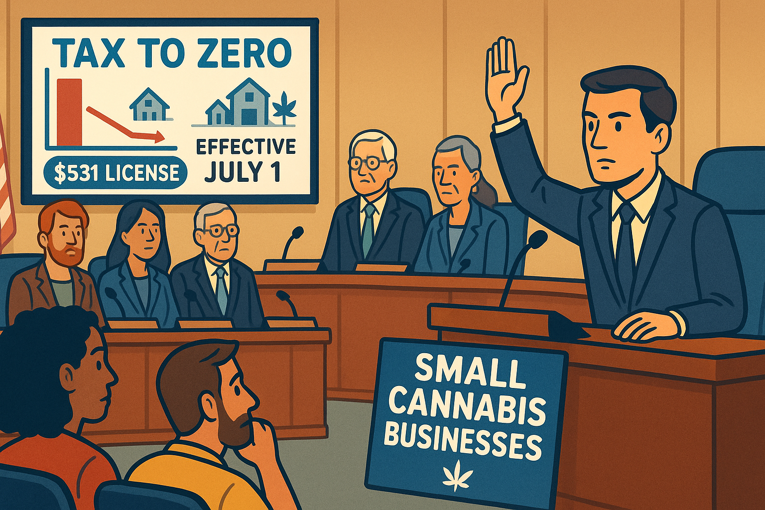 County supervisors at a board meeting voting on California cannabis retail May 2026 tax and licensing changes for cultivators