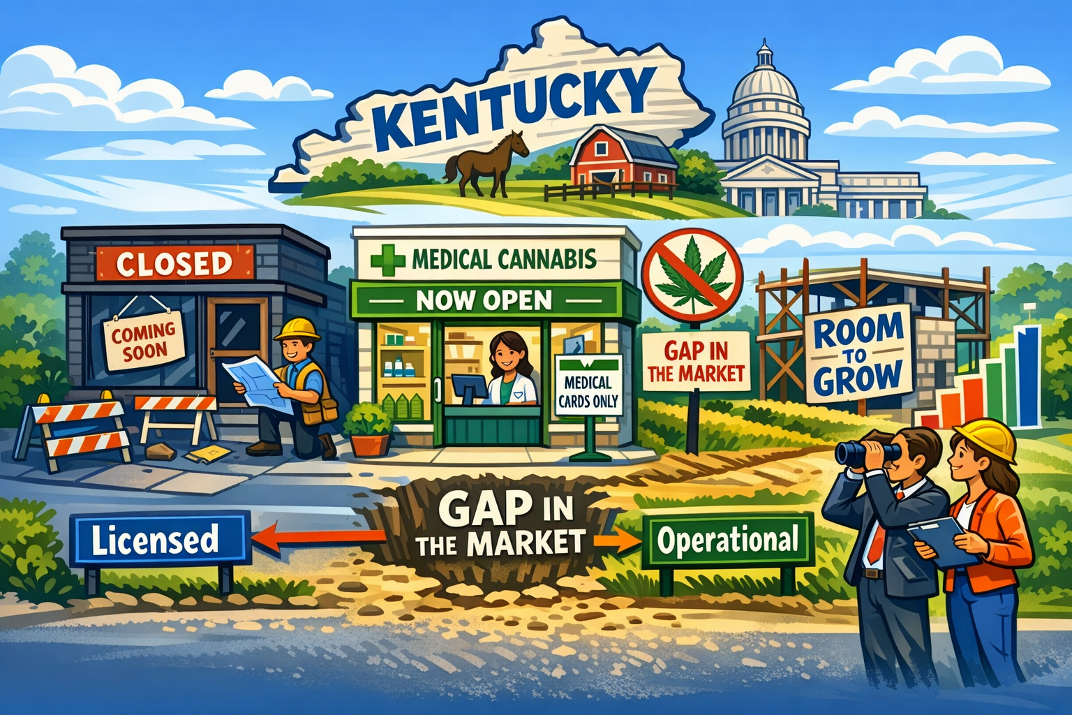 Medical cannabis patient holding registration card outside a Kentucky dispensary, Kentucky cannabis Second Amendment ruling removes federal barrier.