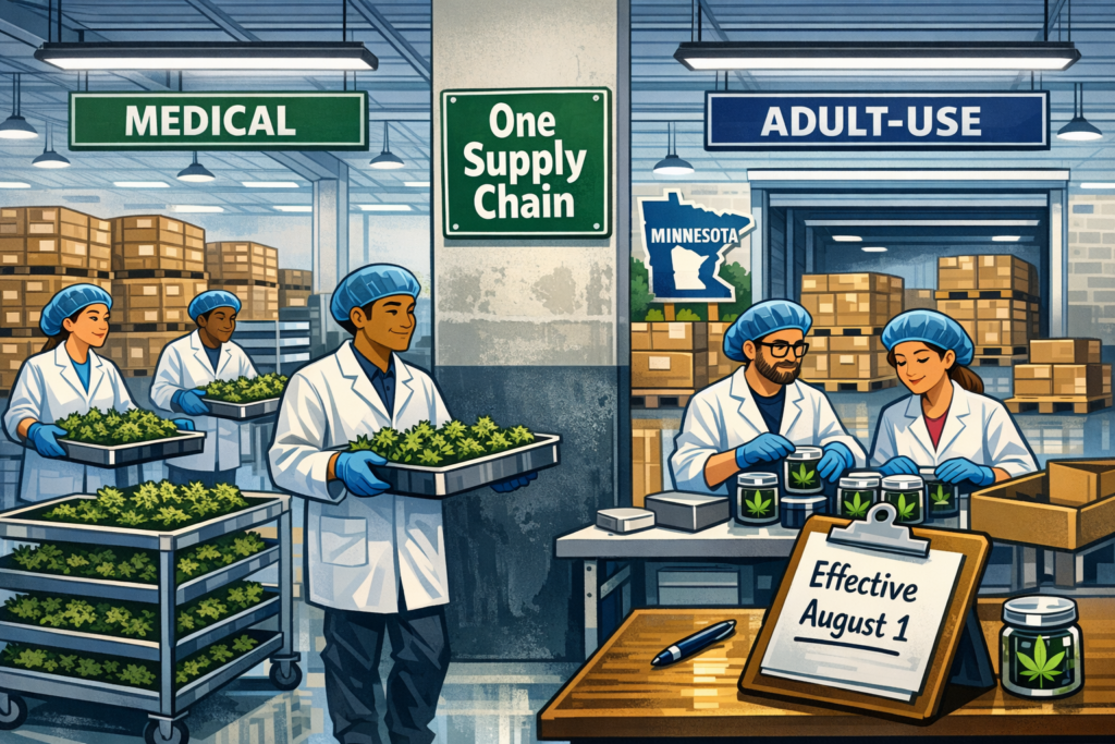 Minnesota cultivation facility supplying both medical and adult-use inventory under the Minnesota cannabis omnibus bill 2026 supply chain merger.