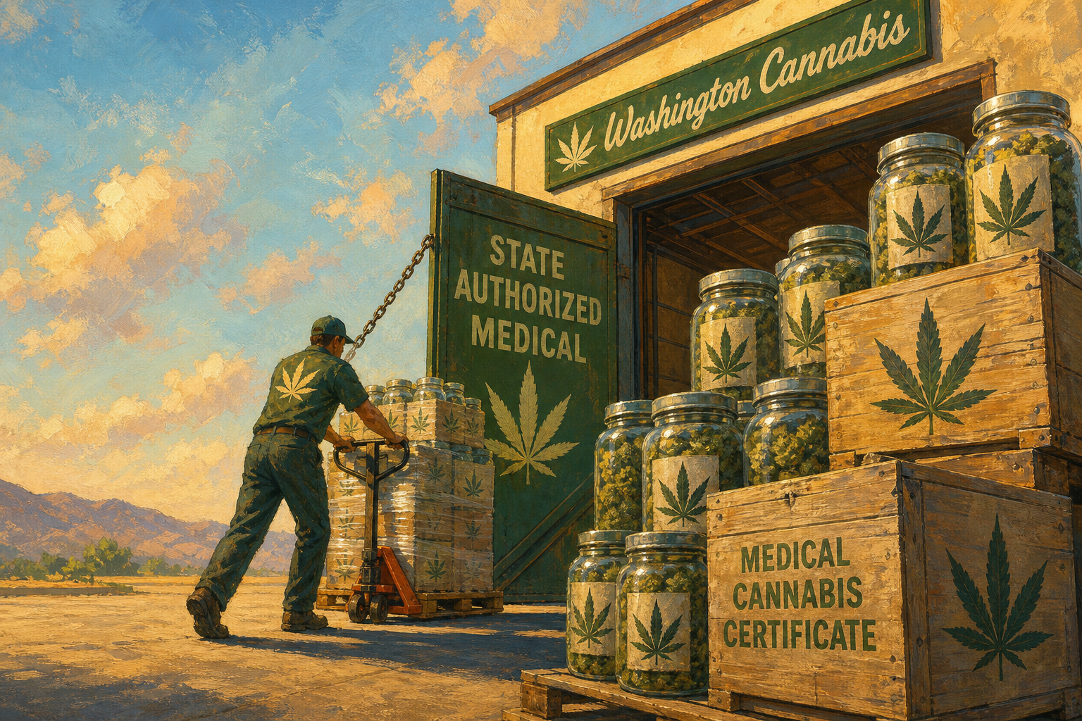 Regulatory board member holds a signed certificate at a hearing table, Washington cannabis medical certificate documentation for state licensees