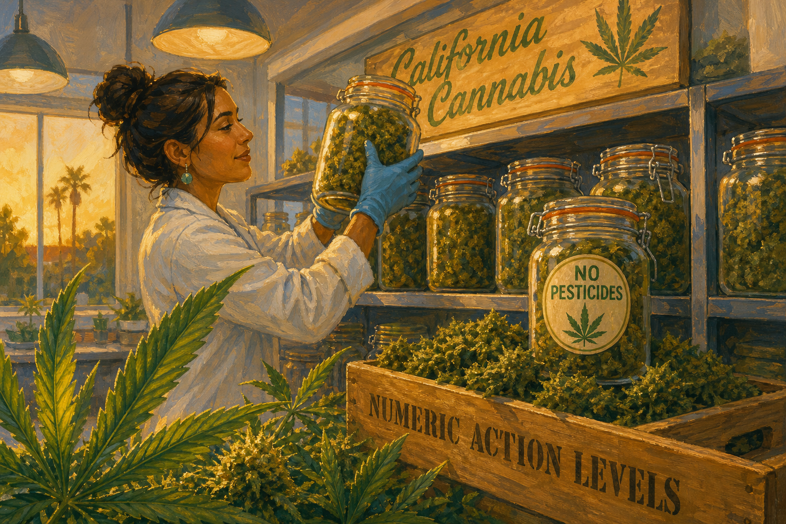 Cannabis edibles and beverages with child-safe labels on a shelf under California cannabis packaging rules 2027